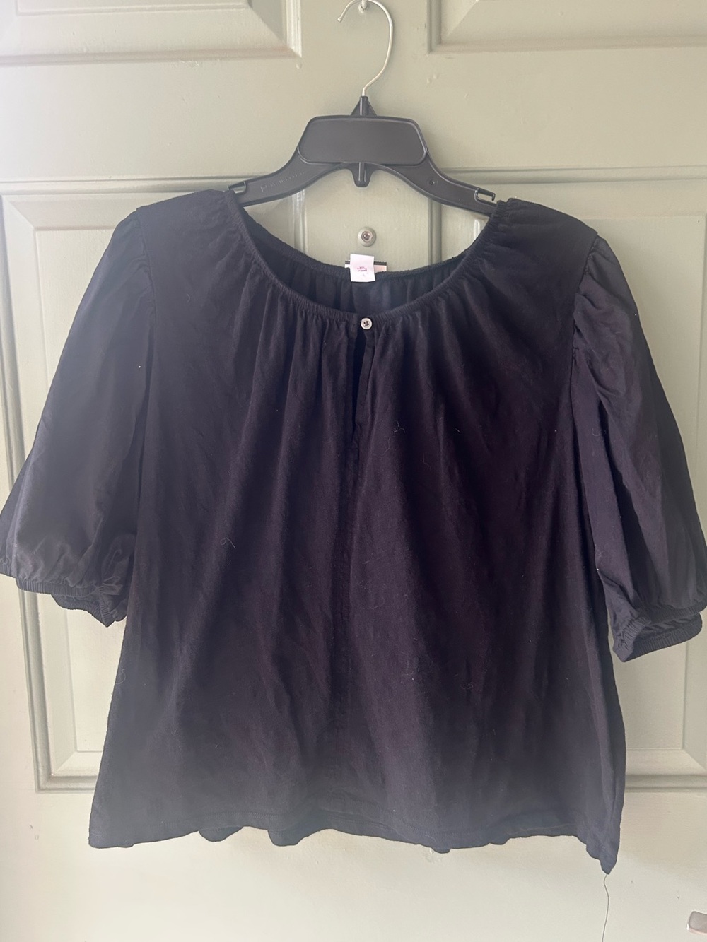 Old Navy Black Puff-Sleeve Peasant Blouse